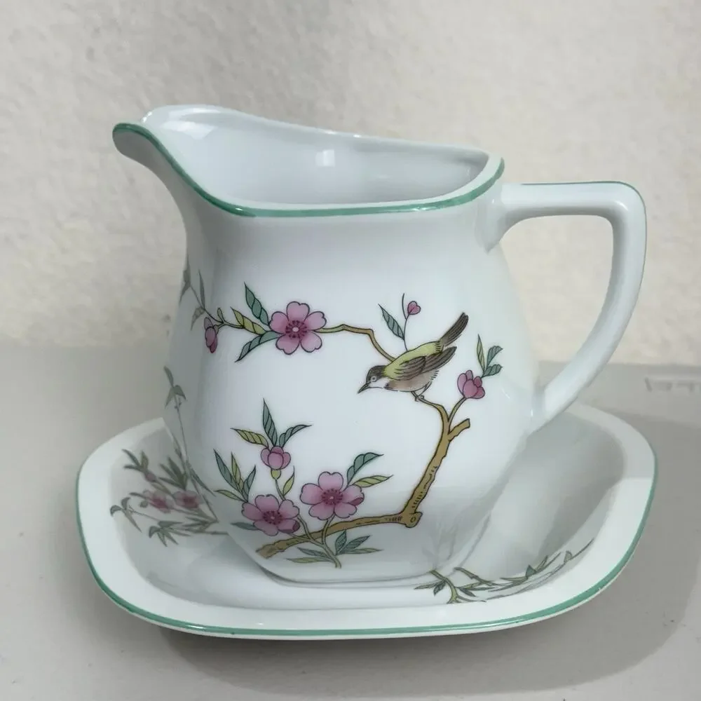 Andre Richard Japan VTG Porcelain Creamer Pitcher & Saucer Plate Indian Tree